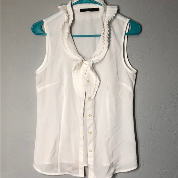The Limited Tops - White ruffle sleeveless button down shirt
